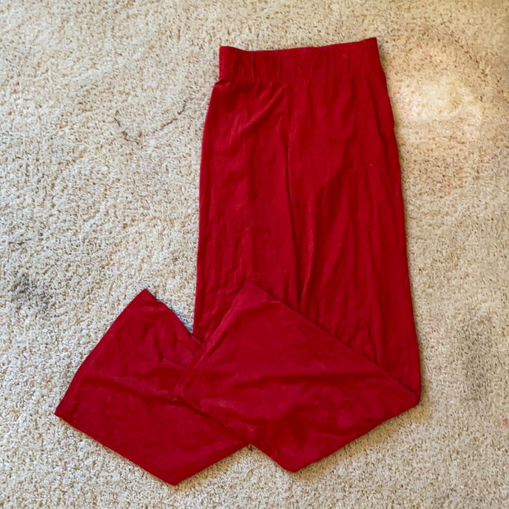 Red suede wide leg pants